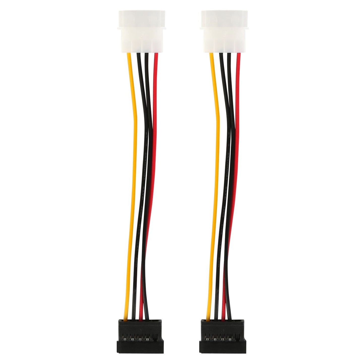 Two 4-pin fan extension cables with black, yellow, and red wires, designed for PC cooling systems and computer hardware connections.