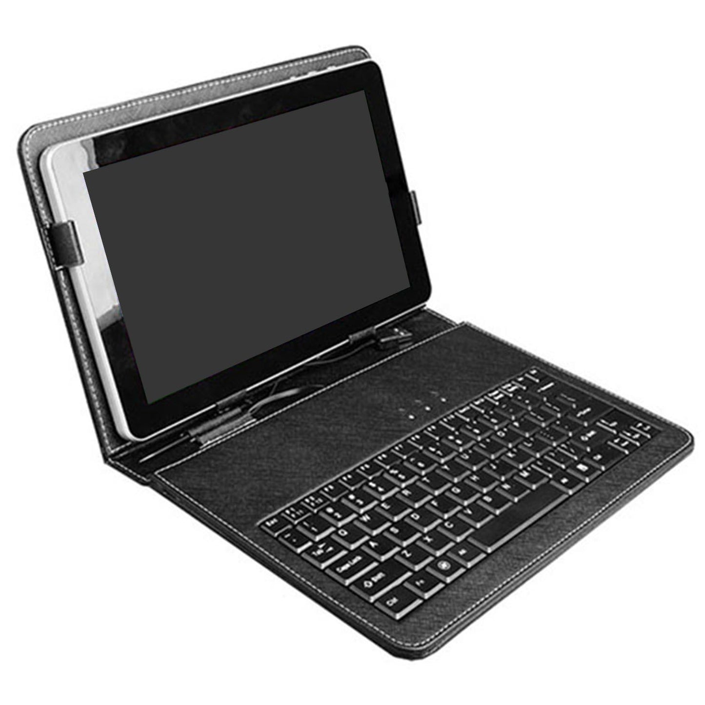 Tablet with detachable keyboard case in black, showcasing a sleek design and functionality for enhanced productivity.