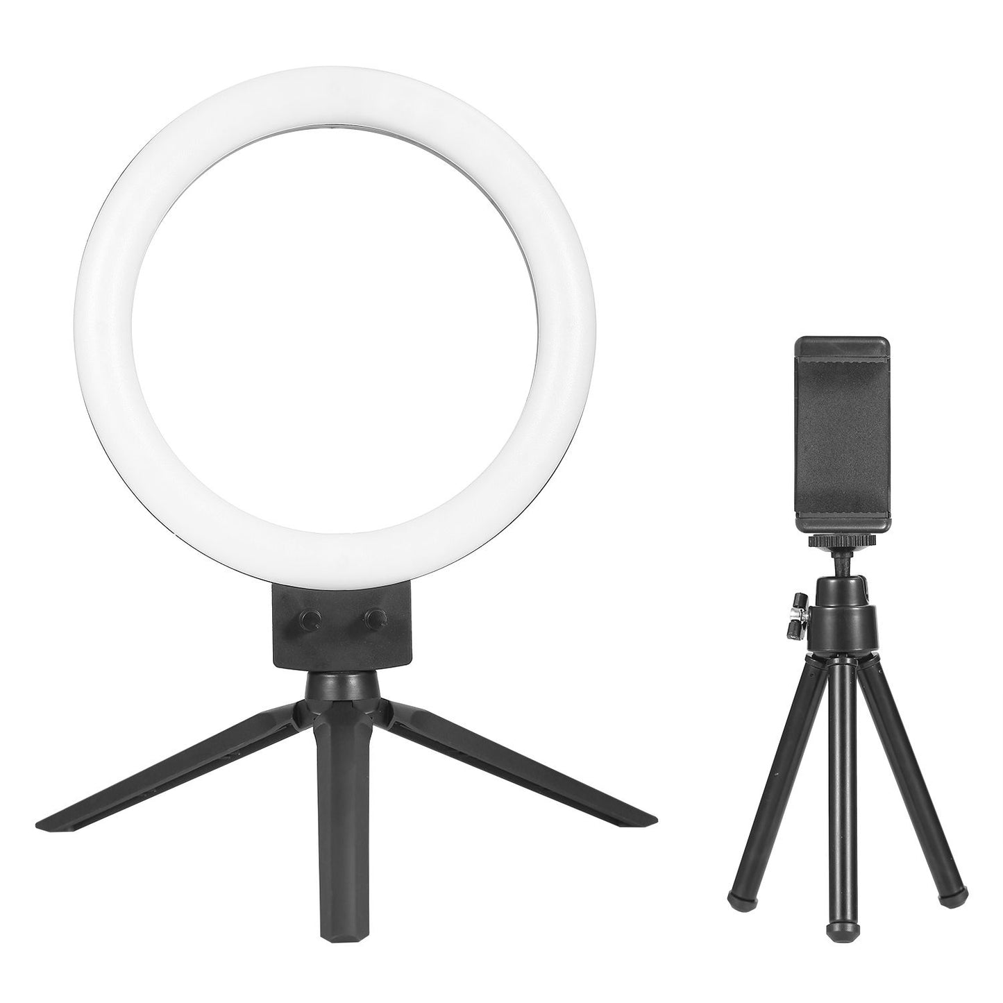 LED ring light with adjustable tripod stand for photography and video creation, offering professional lighting solutions for content creators.