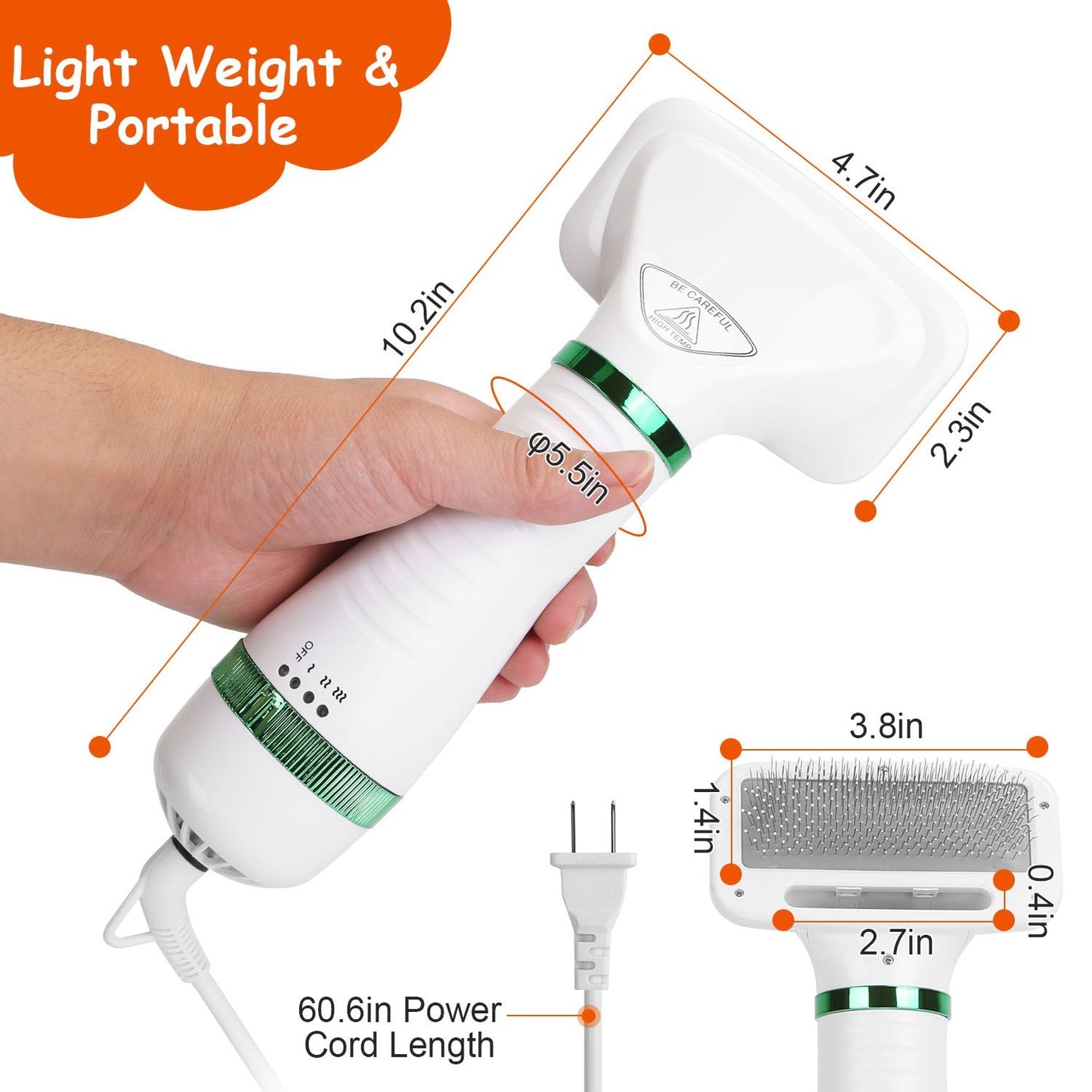 Hand-held lint remover featuring a sleek design, lightweight build, and a power cord length of 60.6 inches, ideal for easy and efficient lint removal on various fabrics.