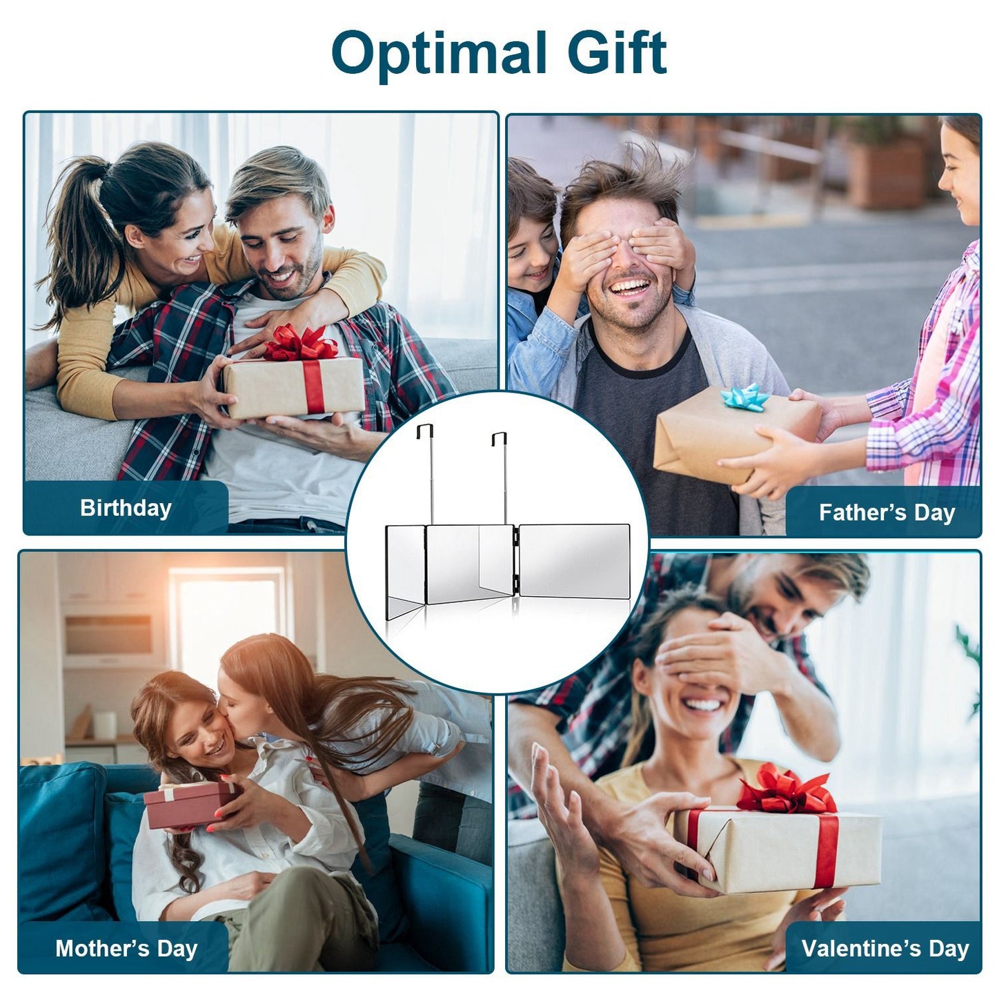 Gift ideas for various occasions including birthdays, Father's Day, Mother's Day, and Valentine's Day, featuring a stylish gift bag in the center.
