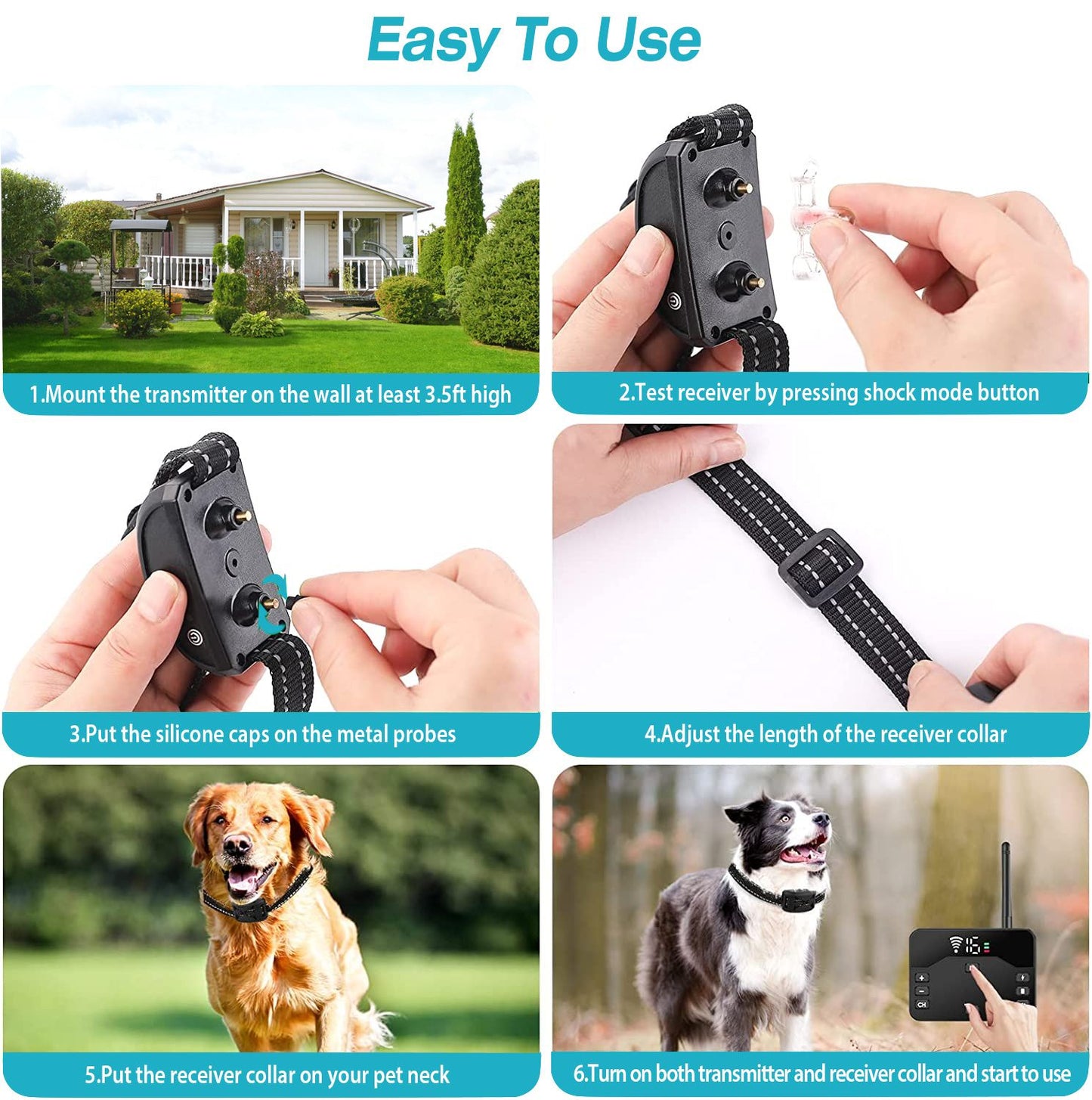 Easy-to-use dog training system installation guide with step-by-step instructions and visuals.