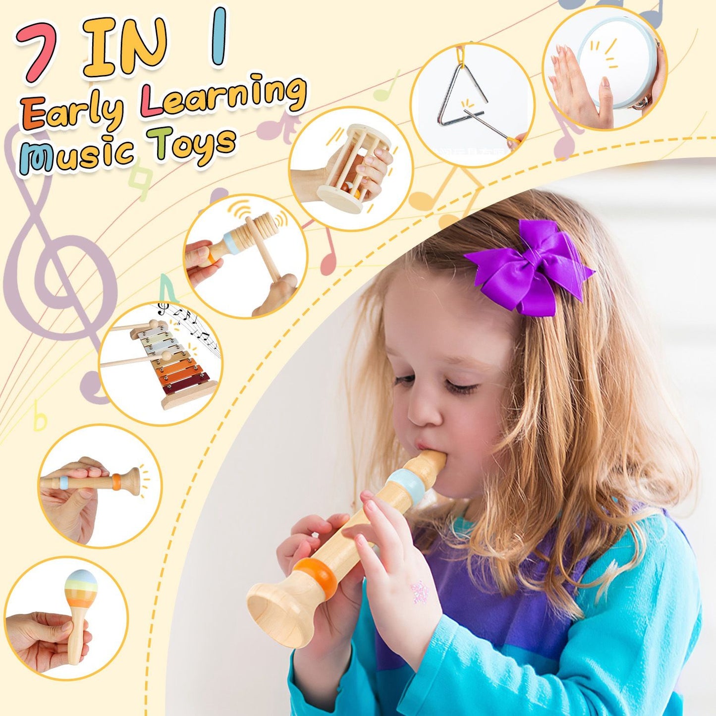 7-in-1 early learning music toys featuring various instruments, designed for children's musical exploration and development.