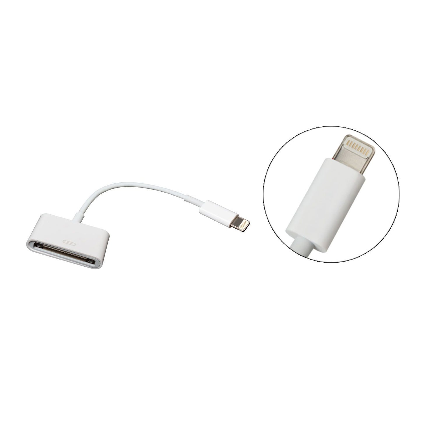 Apple Lightning to USB adapter cable for connecting devices, featuring a white design.