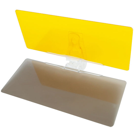 Car sun visor extenders featuring a retractable yellow and gray tinted design for glare reduction and added privacy while driving.