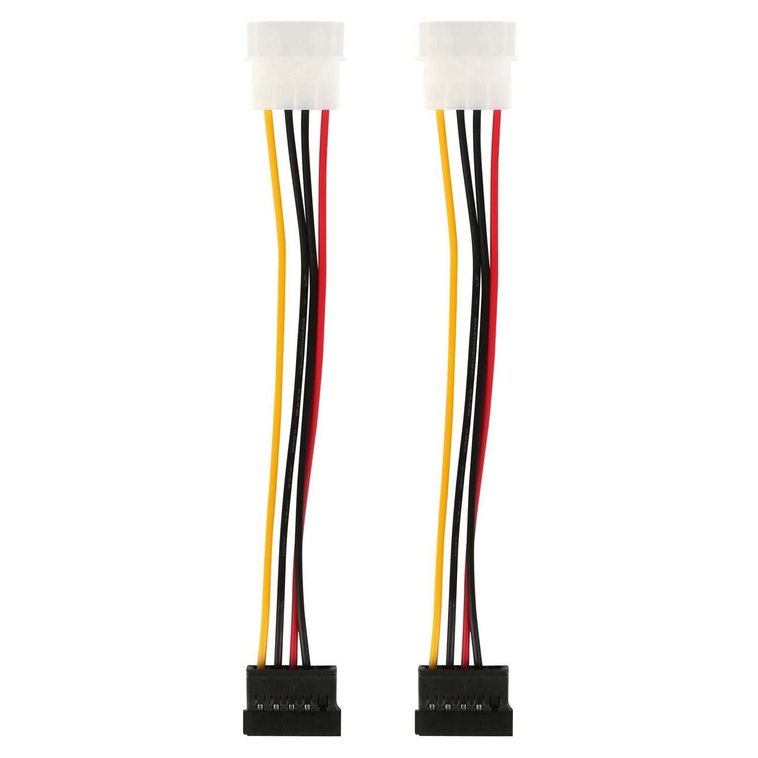 Two 4-pin fan extension cables with black, yellow, and red wires, designed for PC cooling systems and computer hardware connections.