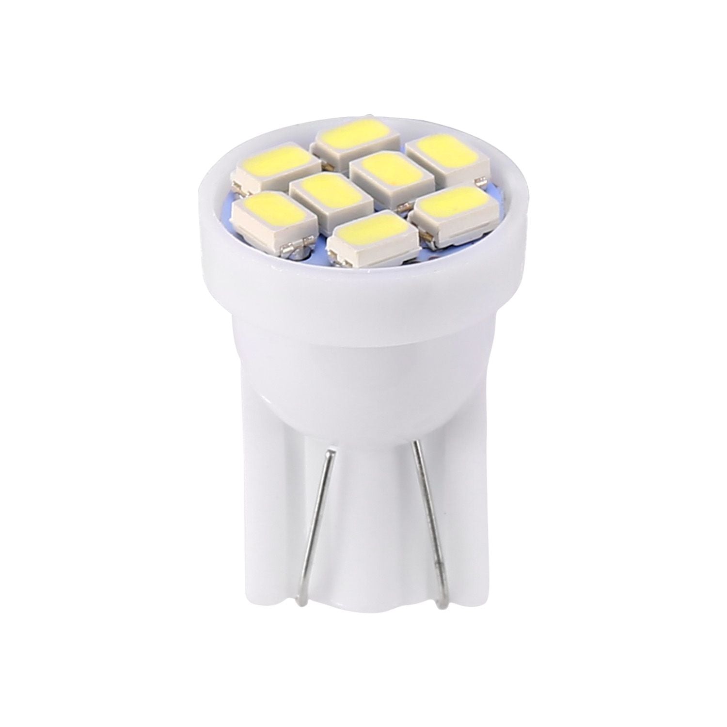 LED light bulb with eight bright yellow LEDs in a compact white base, designed for energy-efficient lighting solutions.