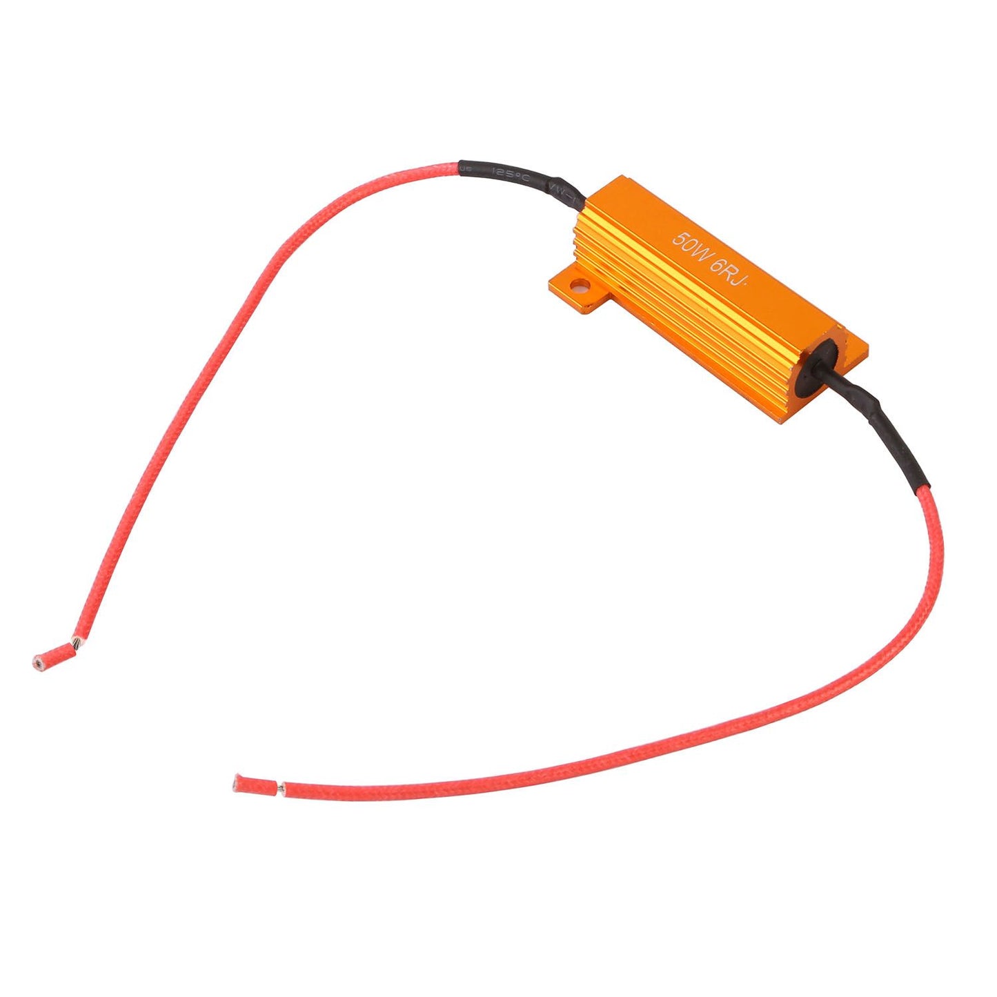 50W ceramic resistor with orange heatsink and red wiring for electrical projects or RC applications.