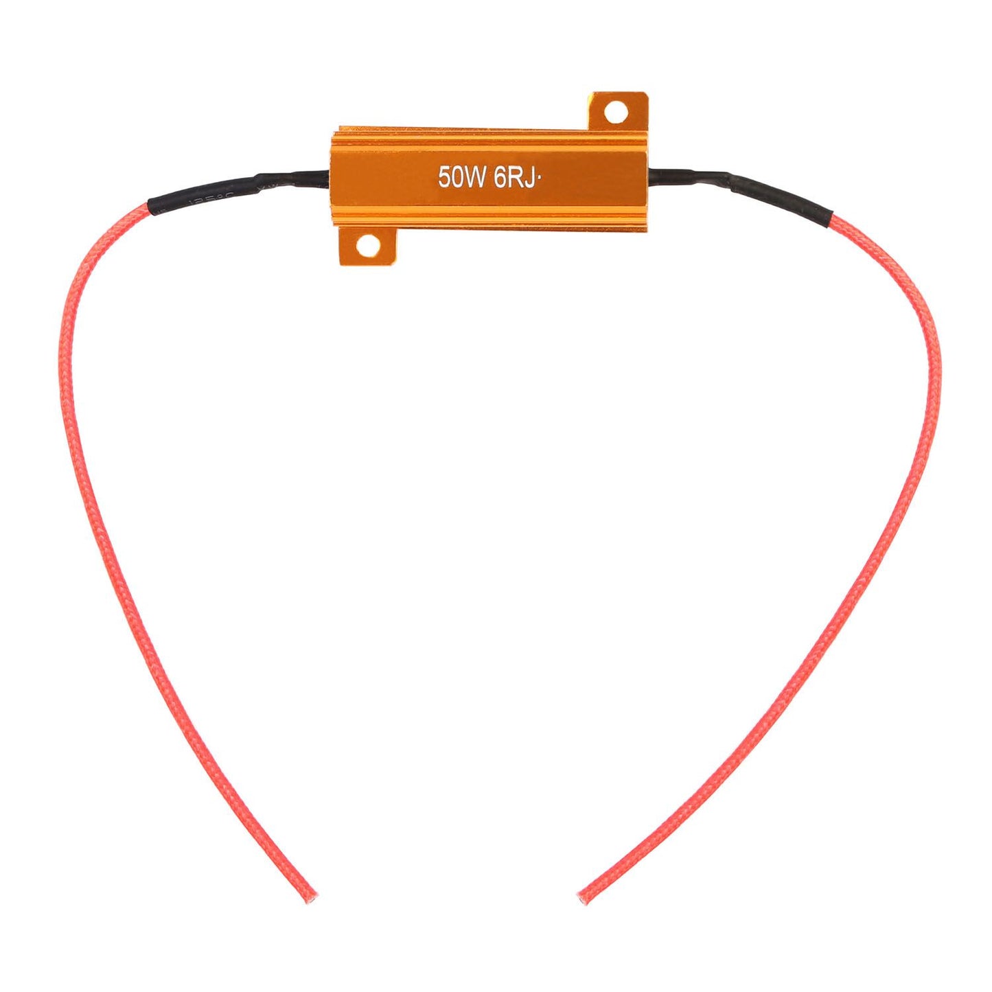 Aluminum 50W 6RJ resistor with red wires, ideal for high-power applications and thermal management.