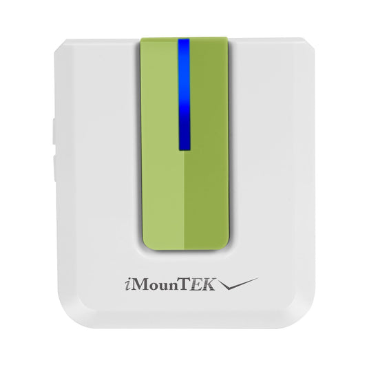 iMounTEK wireless remote control with a green button and blue indicator light, designed for easy access and convenience.