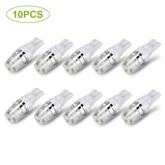 Set of 10 LED bulb replacements with clear casing and silver base, ideal for automotive lighting upgrades.