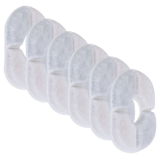 Pack of six round, white microfiber replacement pads for home cleaning or personal care, designed to fit various devices and enhance effectiveness.