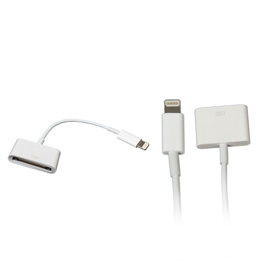 White Lightning to 30-pin adapter cable for connecting Apple devices.