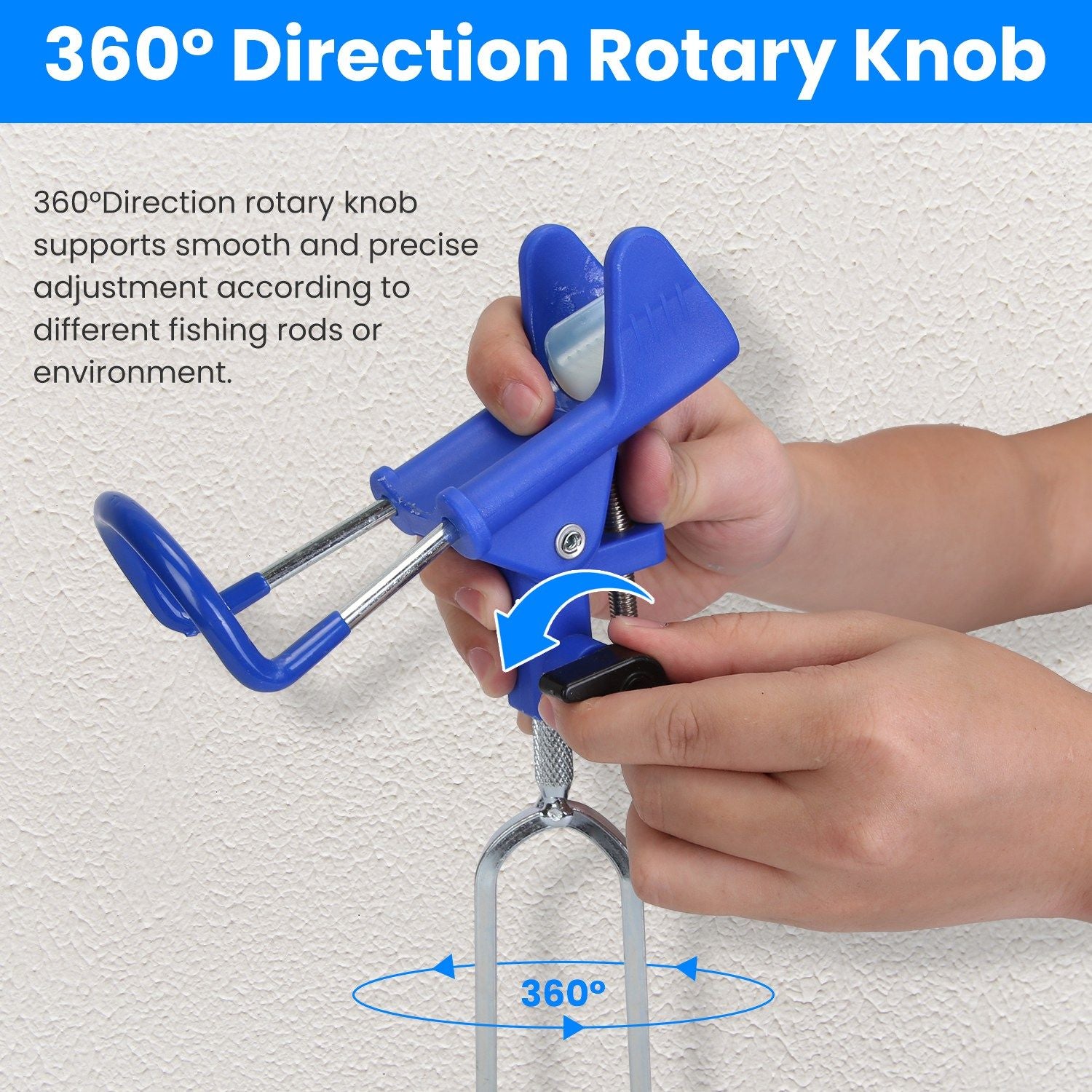 360° Direction Rotary Knob for fishing rods, featuring a blue ergonomic design, allowing for smooth and precise adjustments with a user-friendly grip.