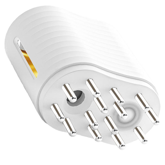 Compact white travel adapter with multiple prongs and a sleek design, ideal for international use and charging devices in various countries.