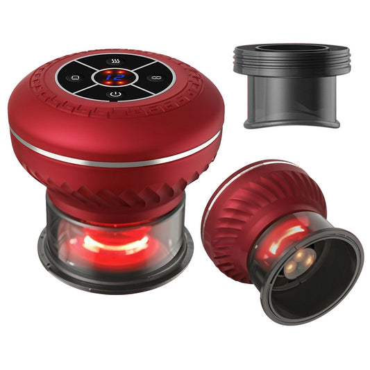 Red portable blender with touch control panel and illuminated base, accompanied by a detachable lid, showing its modern and compact design for easy blending on-the-go.